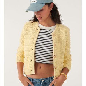 NWOT Ba&sh Gaspard Knitted Cardigan in Yellow Long Sleeves Cotton Button Pockets